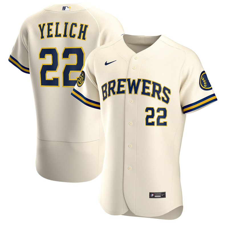 2020 MLB Men Milwaukee Brewers Christian Yelich Nike Cream Home 2020 Authentic Player Jersey 1->milwaukee brewers->MLB Jersey